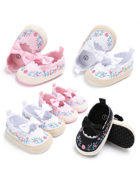 0-1 year old female baby walking shoes soft sole embroidery baby shoes white 12CM