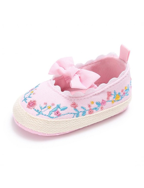 0-1 year old female baby walking shoes soft sole embroidery baby shoes white 12CM